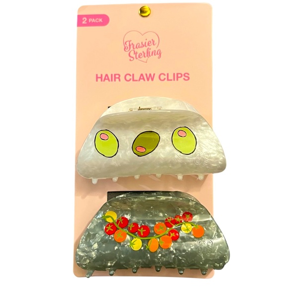 Tomatoes And Olives 2 Medium Claw Hair Clips Frasier Sterling New With Tags - Picture 1 of 2